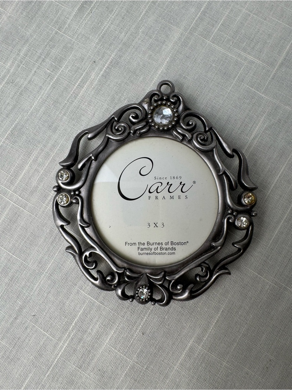Carr Frames 3x3 inch ornate silver-toned metal photo frame with rhinestones